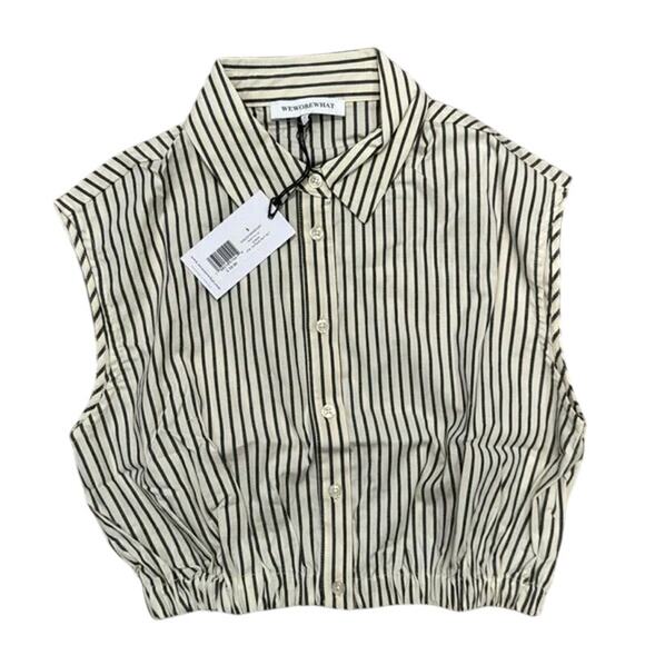 NWT Weworewhat Cropped Sleeveless Popover Shirt Small Antique White Grey Stripe - Picture 12 of 15